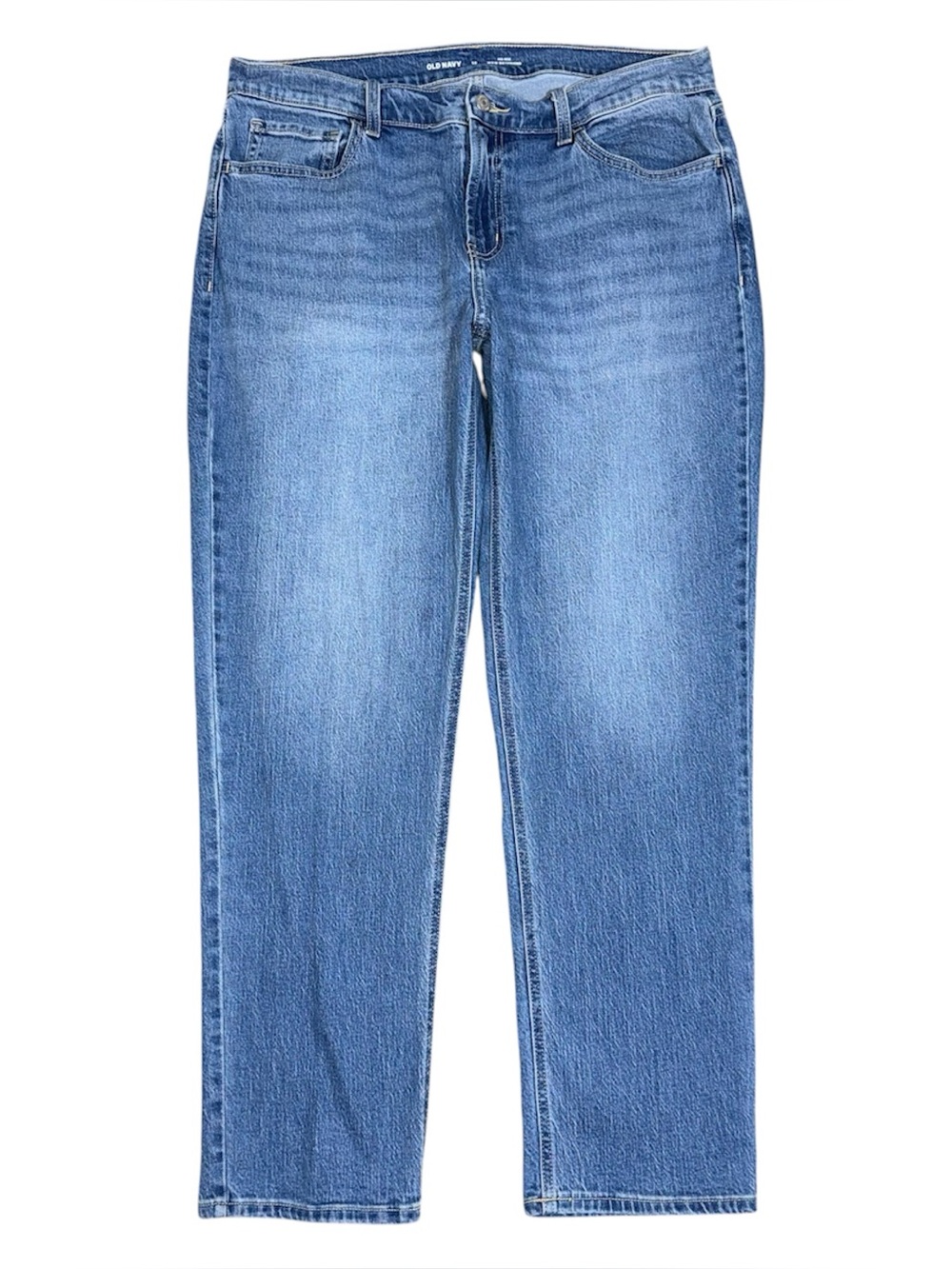 Old Navy Mid Rise Wow Boyfriend Straight Jeans Medium Blue Slouchy Sz 12 Casual